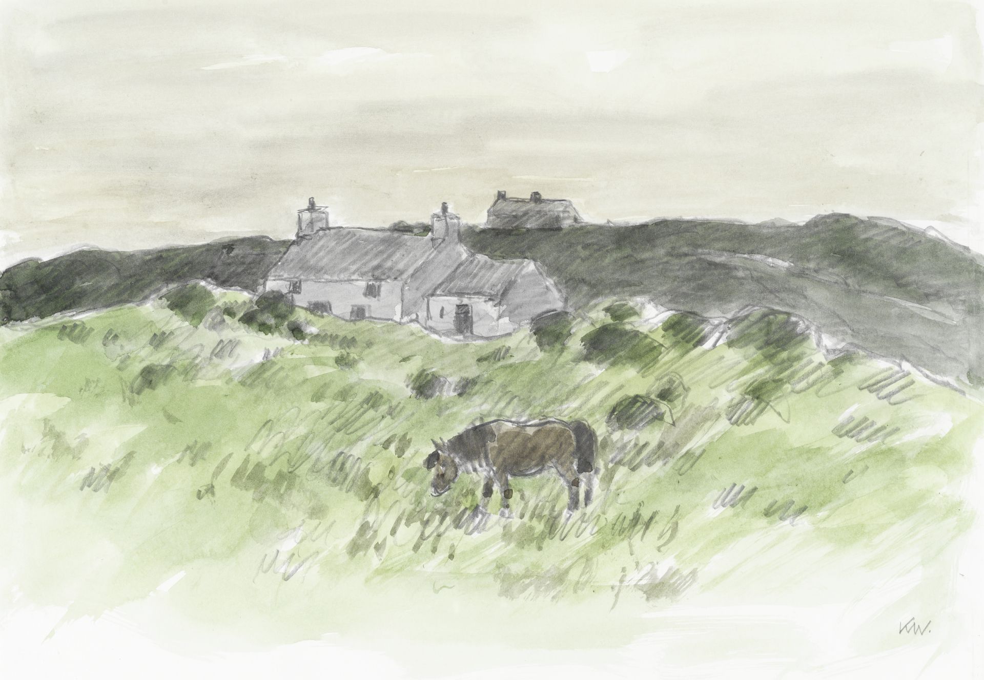 Sir Kyffin Williams R.A. (British, 1918-2006) Cottages and Pony, Anglesey