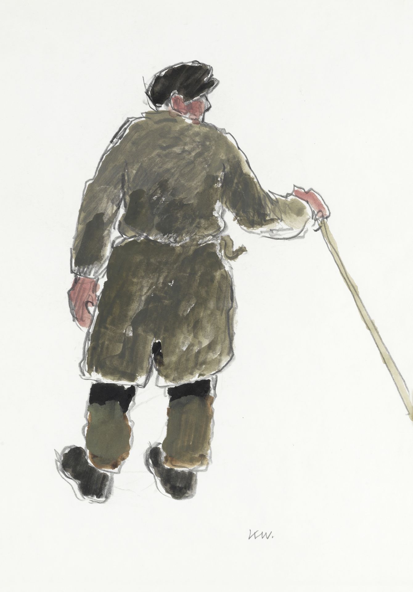 Sir Kyffin Williams R.A. (British, 1918-2006) Shepherd with a Crook (with a further pencil sketch...