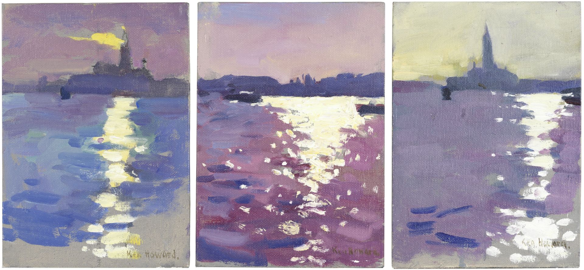 Ken Howard R.A. (British, born 1932) Venice Triptych each 18 x 12.5cm (7 1/16 x 4 15/16in); overa...