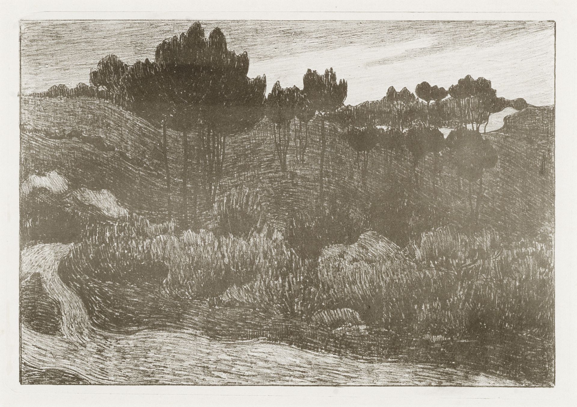 Robert Bevan (British, 1865-1925) On the Edge of Exmoor Lithograph printed in sepia, circa 1899, ...