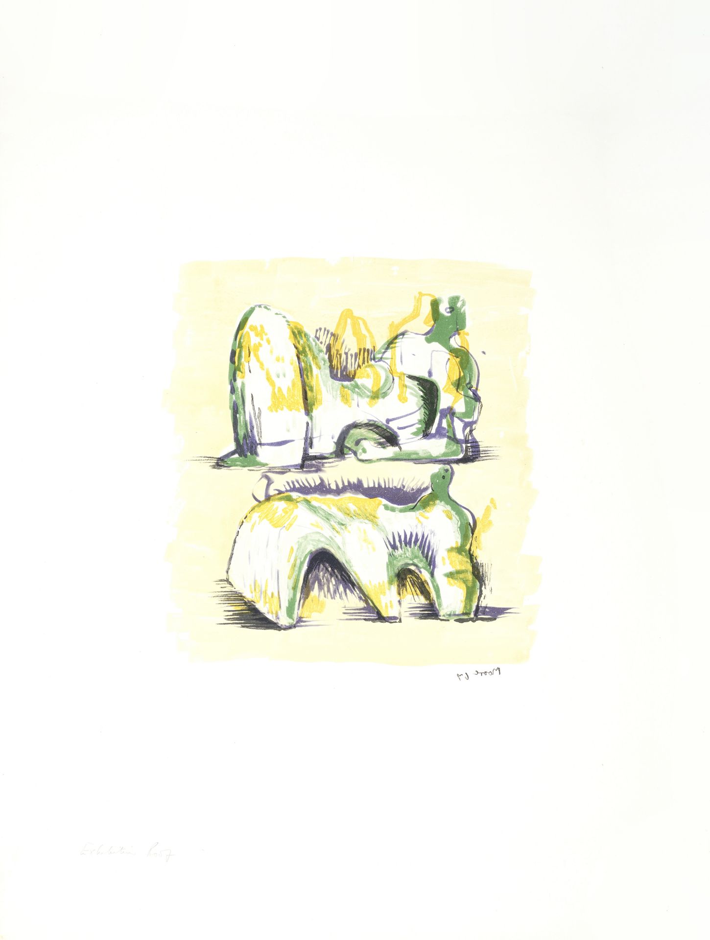 Henry Moore O.M., C.H. (British, 1898-1986) Two Reclining Figures in Yellow and Green, from 'Medi...