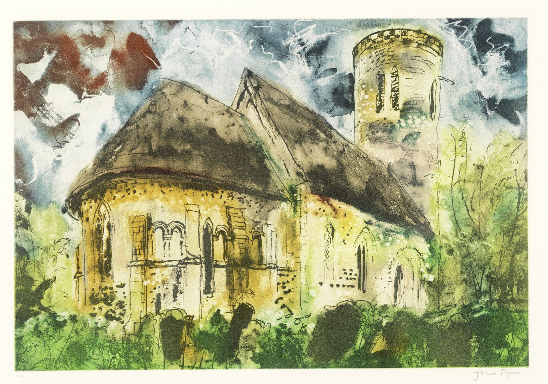 John Piper C.H. (British, 1903-1992) Hales, Norfolk Etching and aquatint printed in colours, 1989...