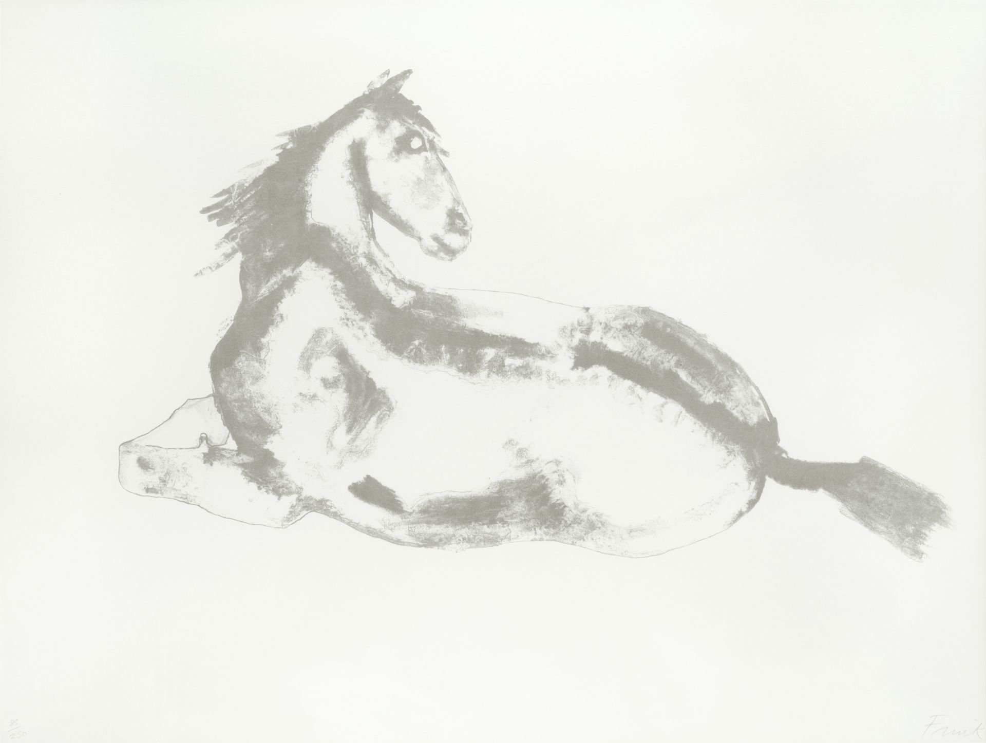 Dame Elisabeth Frink R.A. (British, 1930-1993) Lying Down Horse Lithograph printed in brown, 1972...