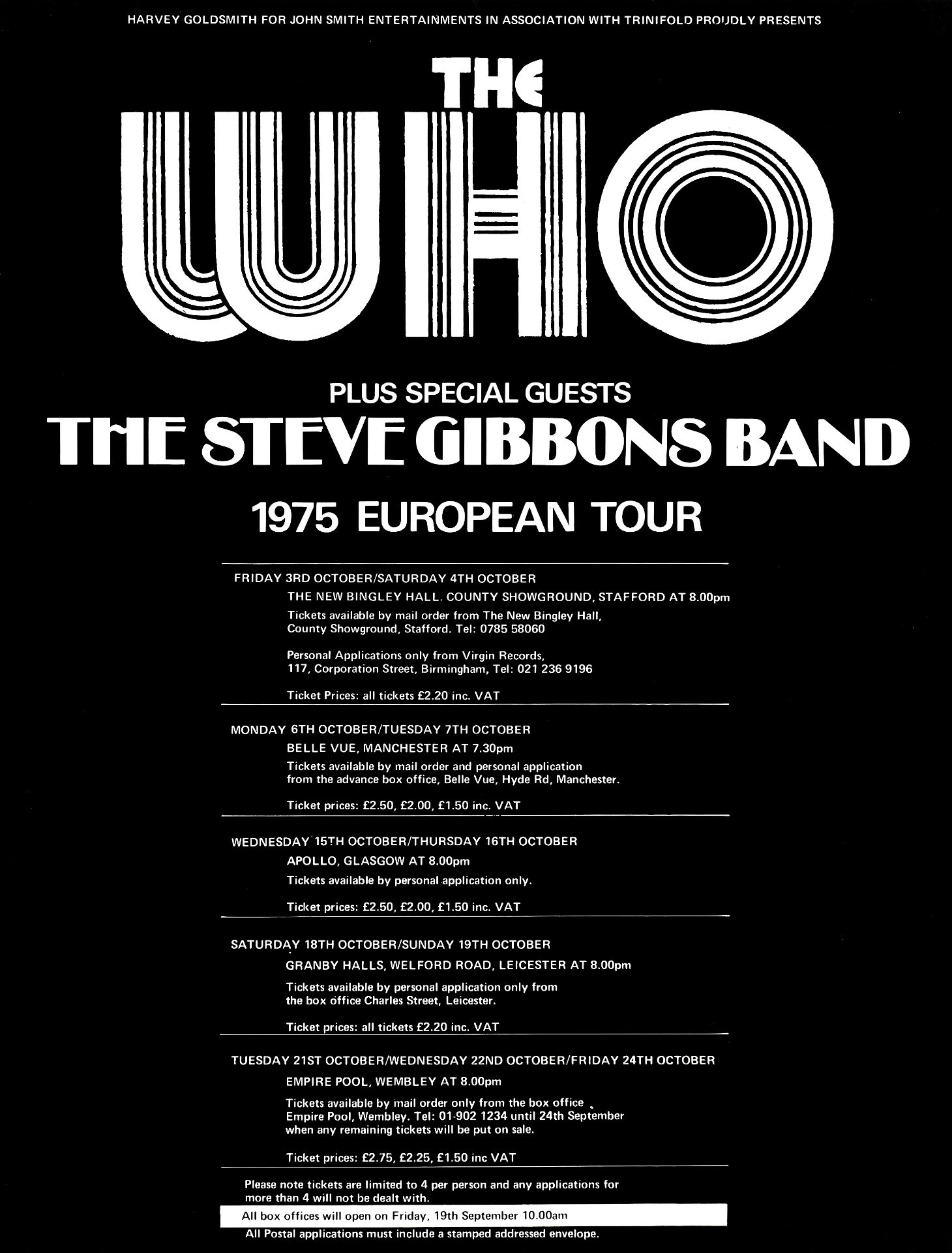 The Who: A Promotional Poster for the 1975 European tour, October 1975,