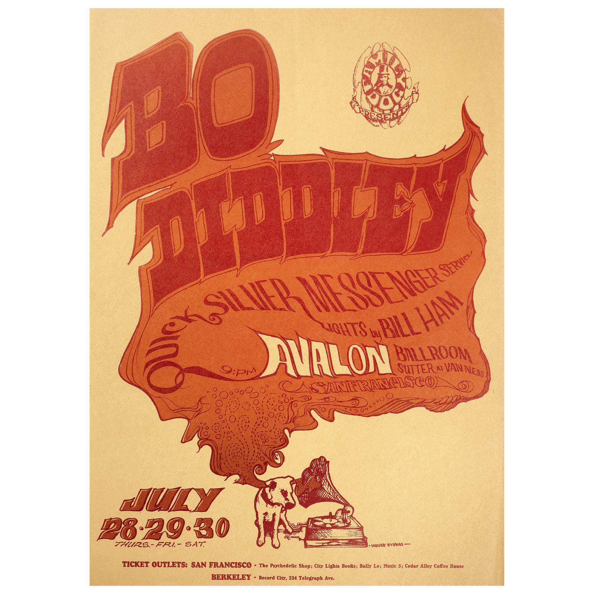 Bo Diddley: An Avalon Ballroom concert poster, San Francisco, 28-30 July 1966,