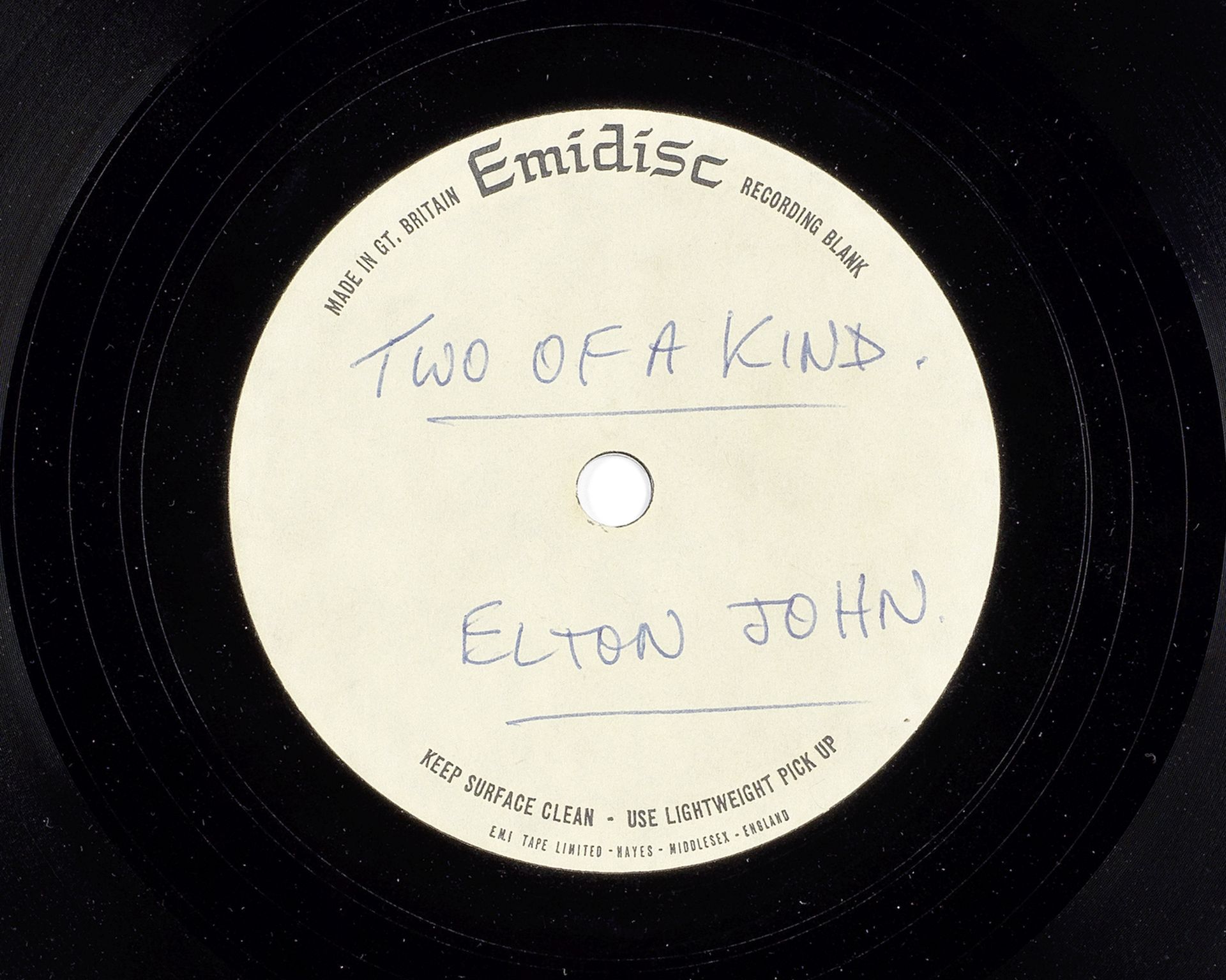 Elton John: An acetate recording of Two Of A Kind, 1968,