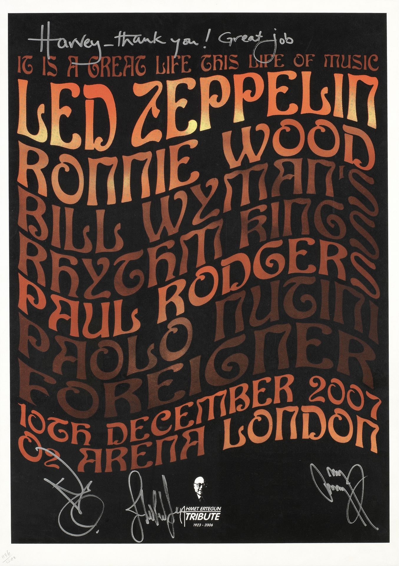 Led Zeppelin/And Others: A souvenir poster for the Ahmet Ertegun Tribute Concert, 2007,