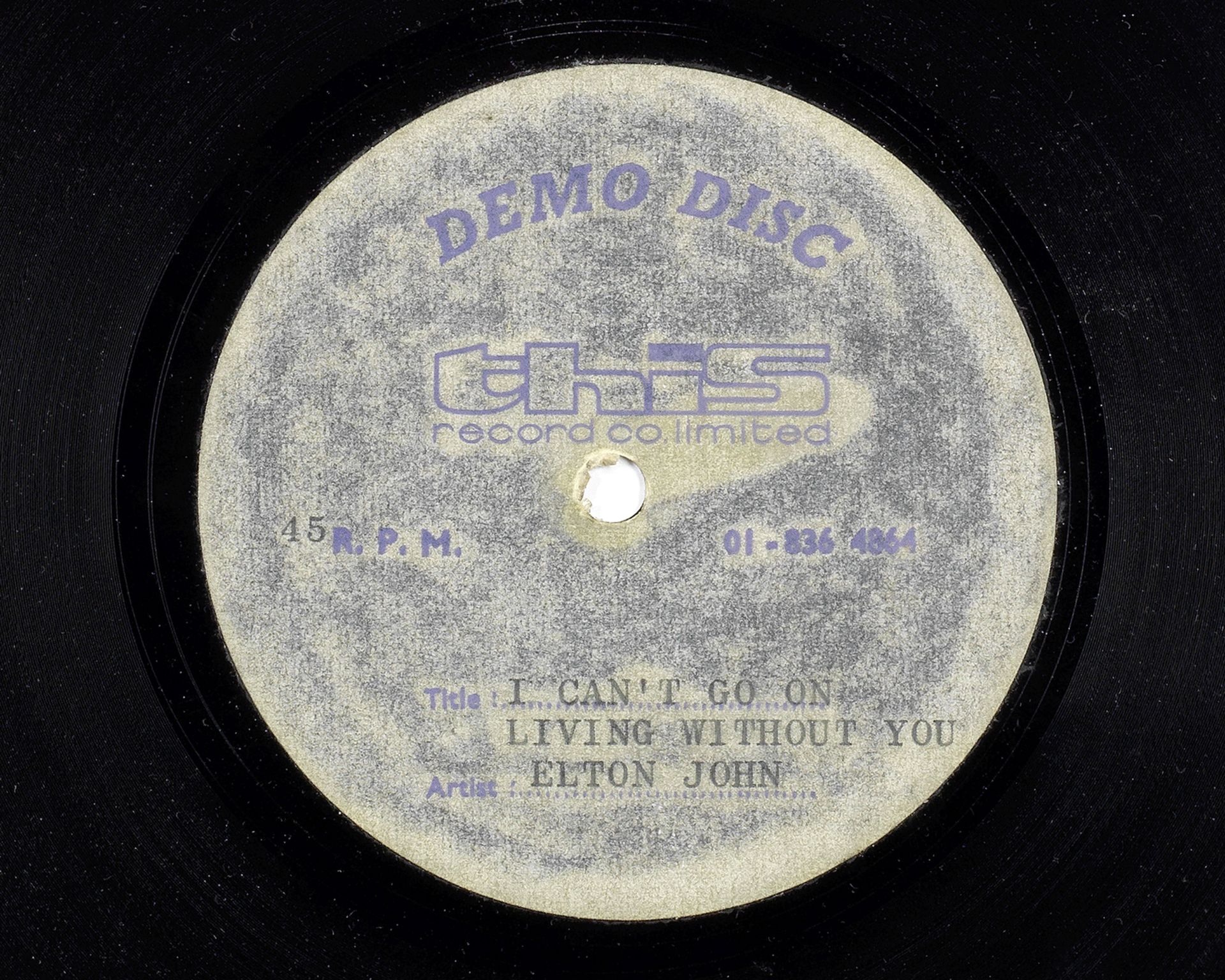 Elton John: An acetate recording of I Can't Go On Living Without You, probably early 1969,