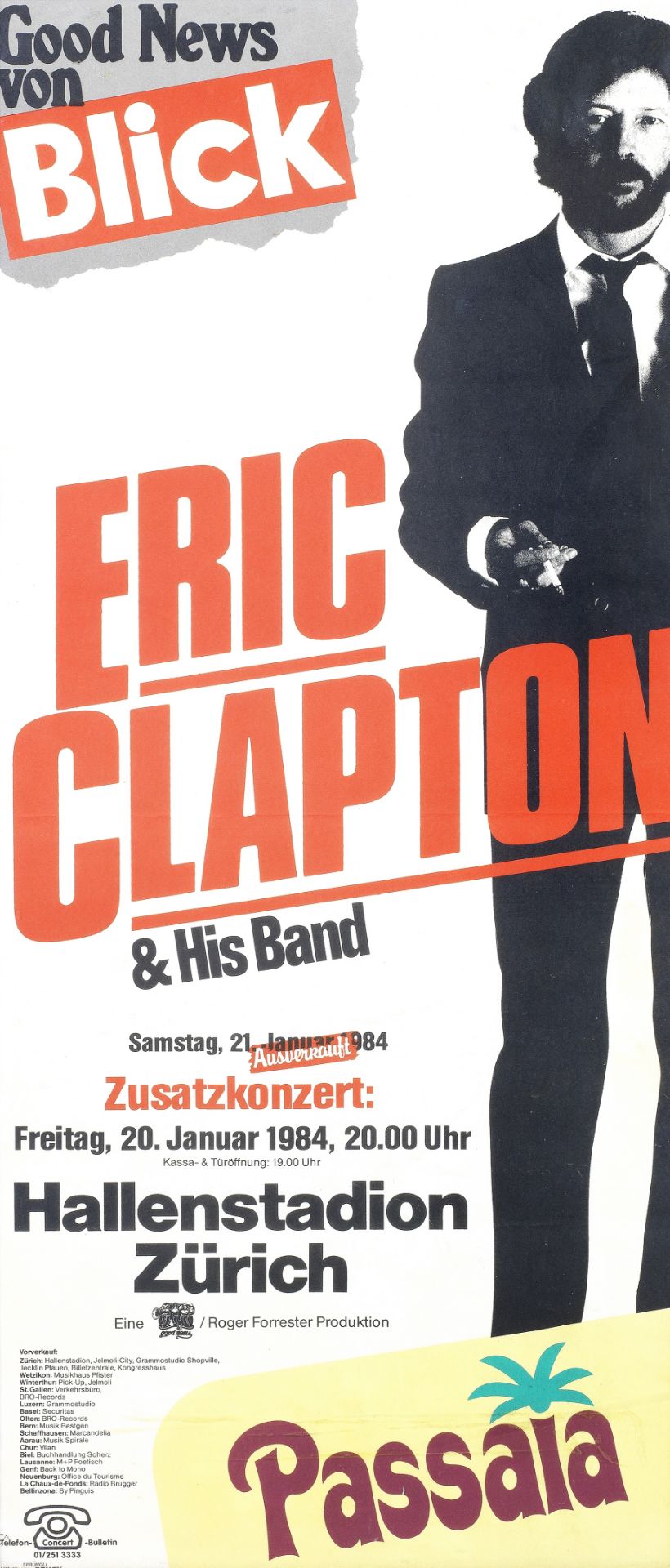 Eric Clapton: A German concert poster, 20 January 1984,