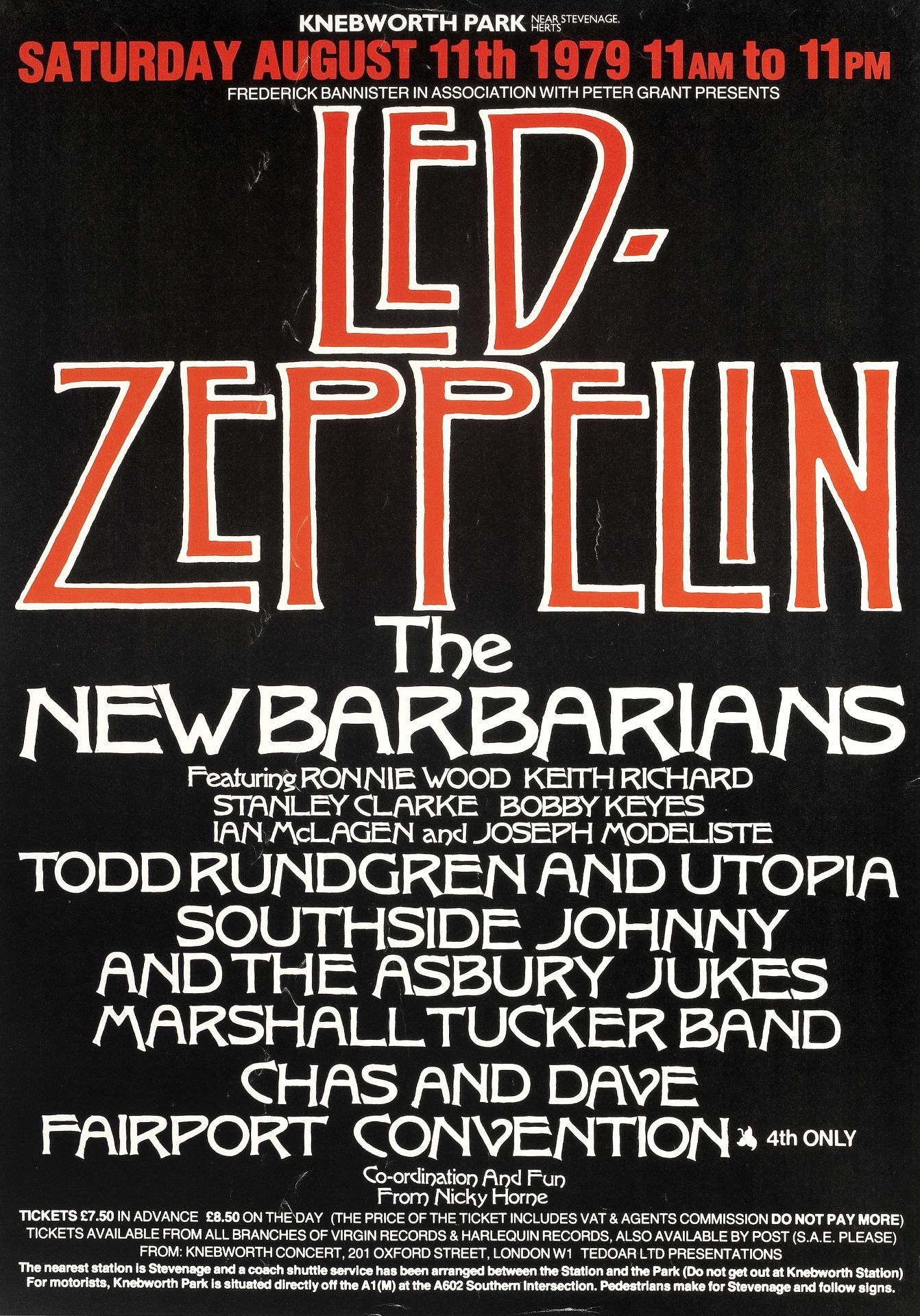 Led Zeppelin: A Knebworth Festival concert poster, Saturday 11th August 1979,