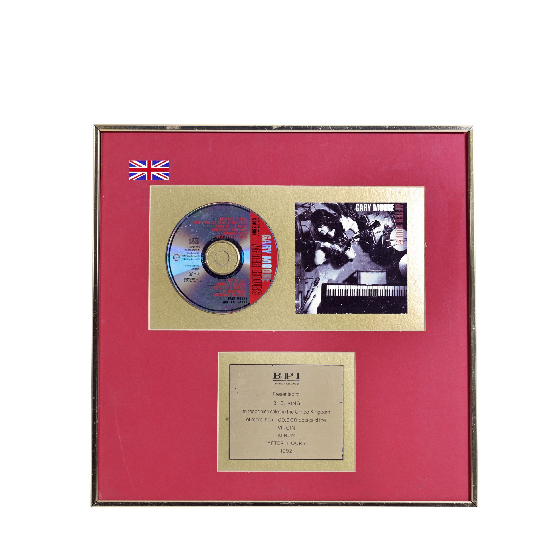 B.B. KING: A 'Gold' Award For the Album After Hours By Gary Moore, 1992,
