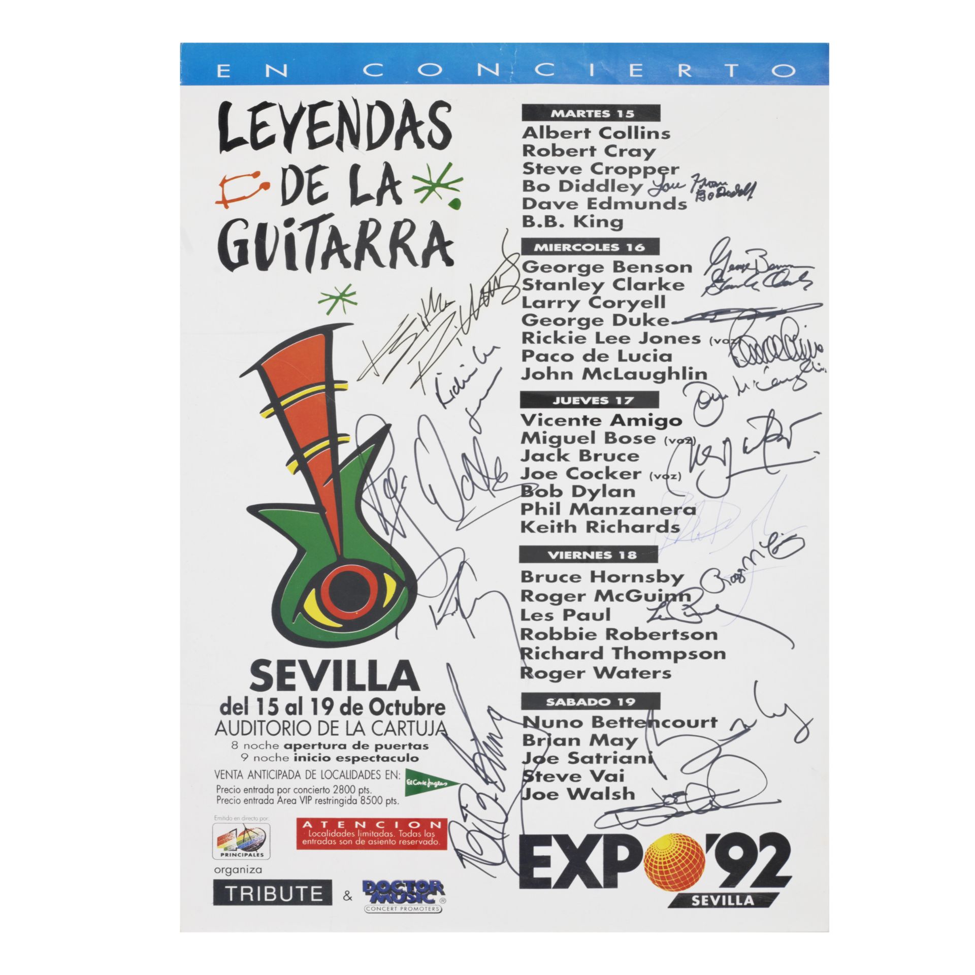 Various Musicians: An autographed Leyendas de la Guitarra Concert poster, 15th-19th October 1992,