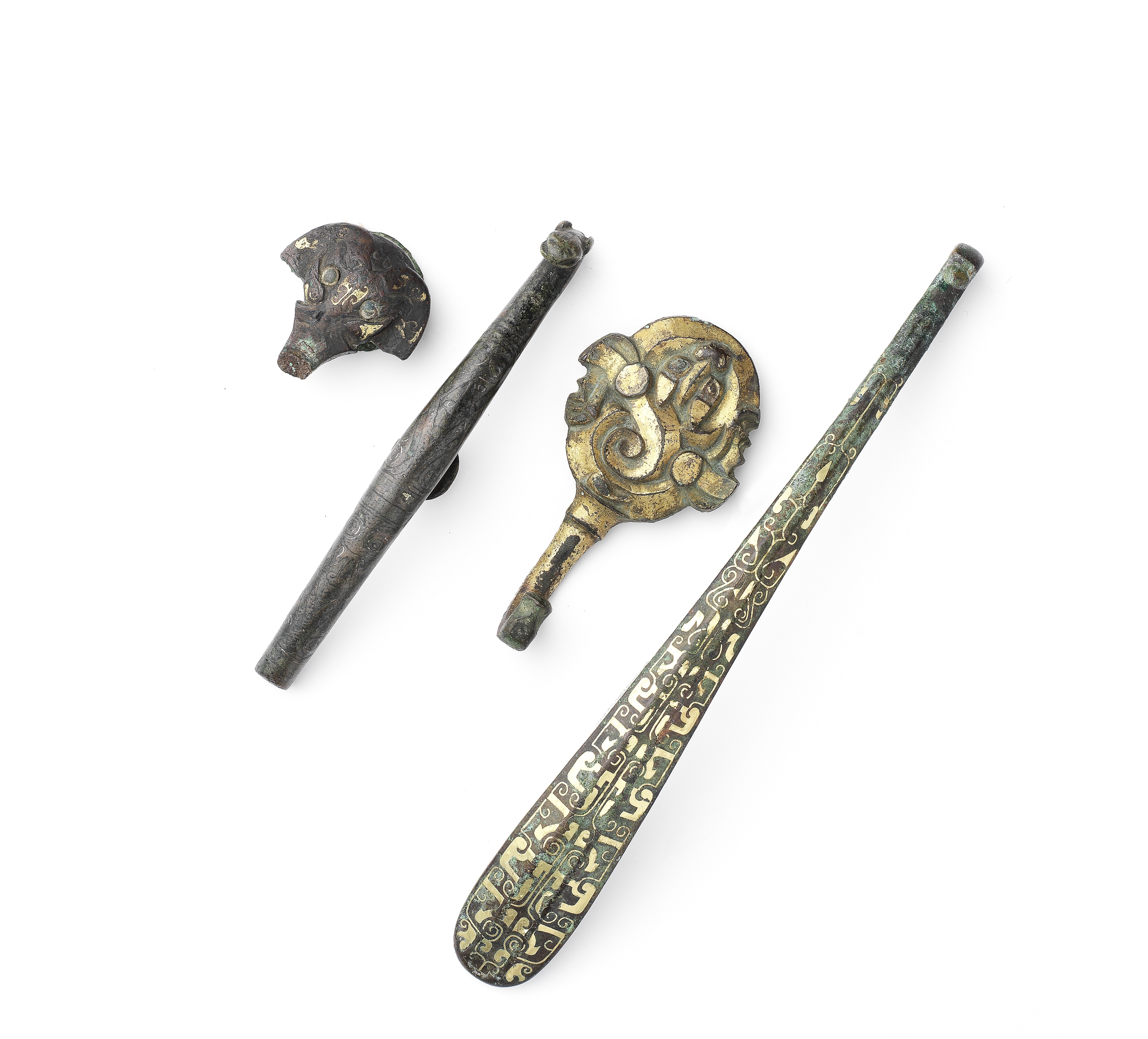 FOUR BRONZE BELT-HOOKS Warring States to Han Dynasty (4)