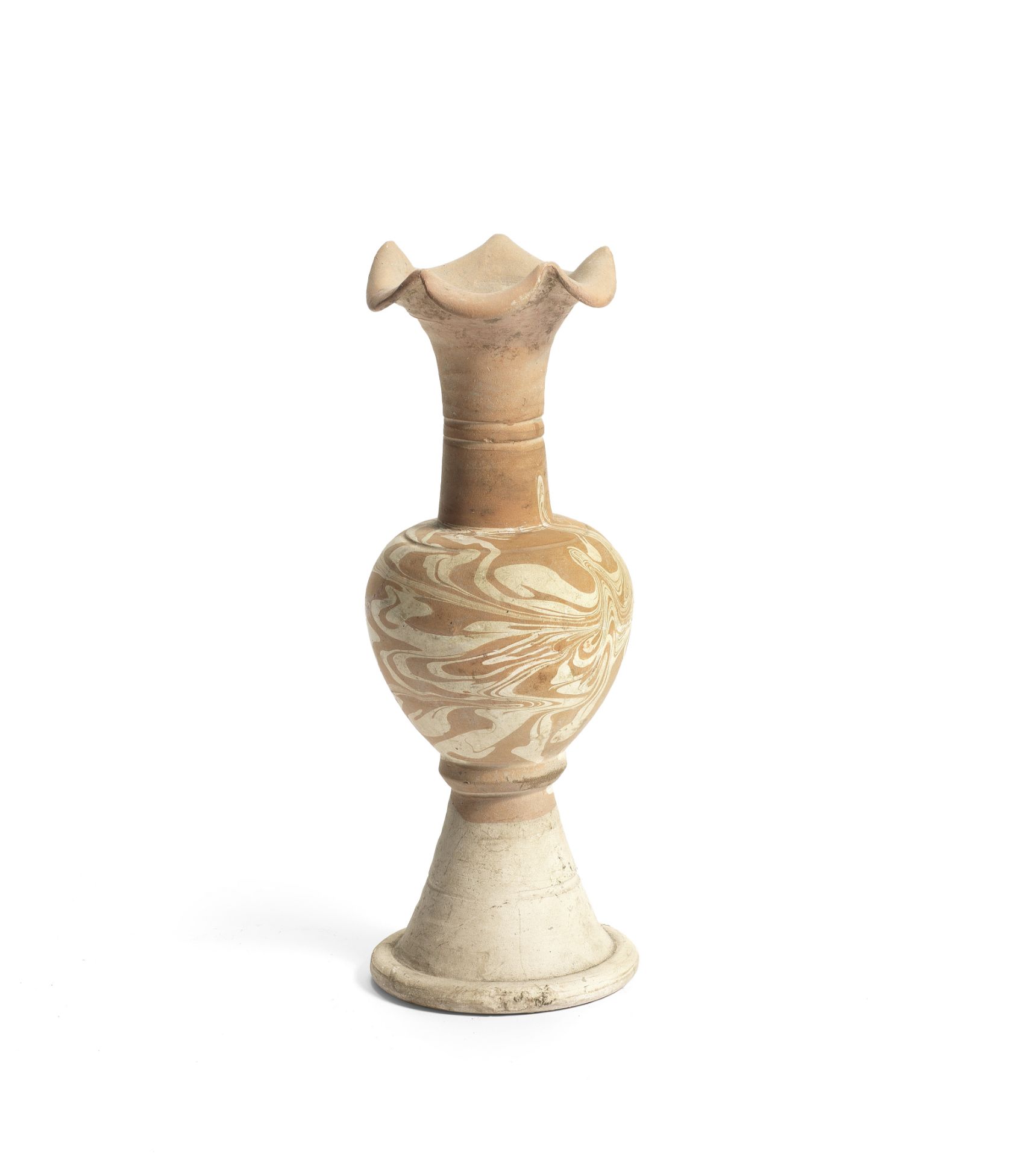 A RARE 'MARBLED-SLIP' FOLIATE-RIM VASE, HUAKOU PING Jin Dynasty