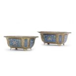 A PAIR OF GILT-BRONZE AND CLOISONN&#201; ENAMEL JARDINI&#200;RES Qianlong (4)