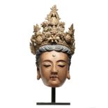 A VERY RARE MASSIVE PAINTED STUCCO HEAD OF GUANYIN Yuan/early Ming Dynasty (2)