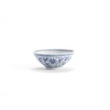 A BLUE AND WHITE 'LOTUS-SCROLL' BOWL Qianlong seal mark and of the period