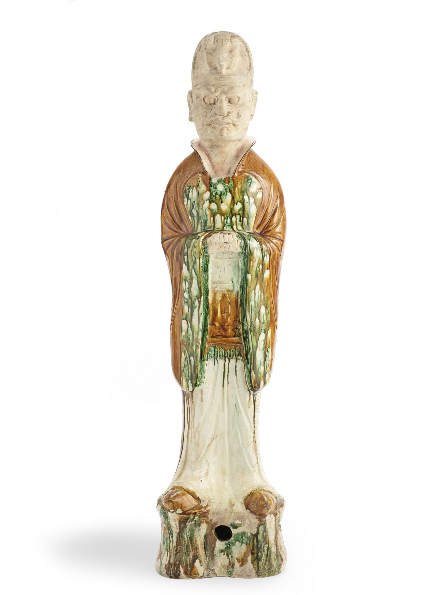 A LARGE SANCAI-GLAZED POTTERY FIGURE OF AN OFFICIAL Tang Dynasty