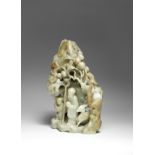 A LARGE PALE GREEN AND RUSSET JADE 'SHOULAO' BOULDER 18th century