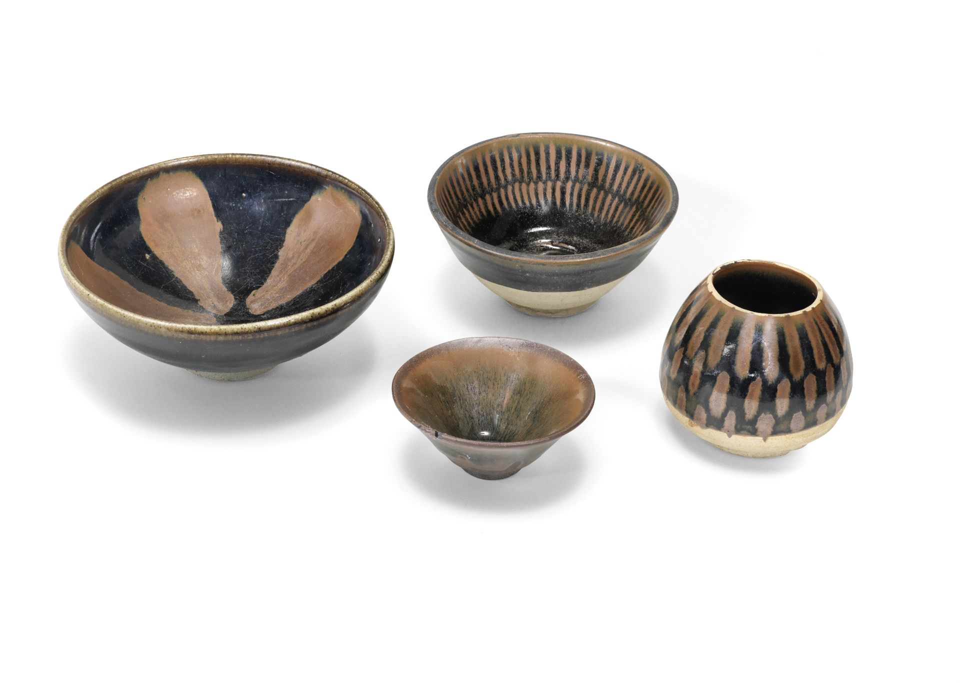 FOUR RUSSET-SPLASHED BLACK-GLAZED VESSELS Song/Jin Dynasty (4)