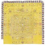 A LARGE EMBROIDERED YELLOW-GROUND SILK COVERLET FOR THE EUROPEAN MARKET Late 18th century