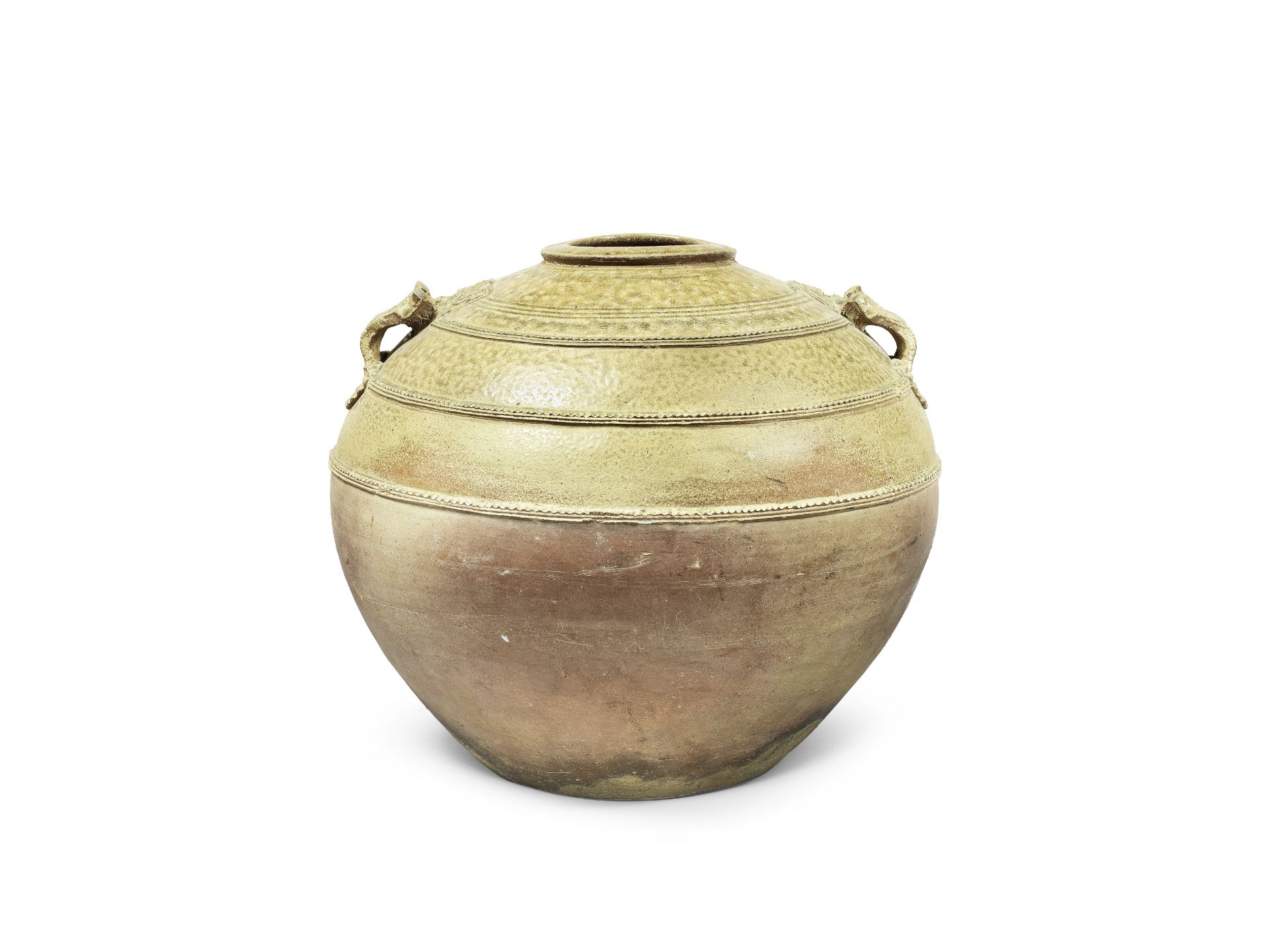 A LARGE YUEYAO GLOBULAR JAR Han Dynasty/Three Kingdoms