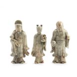 THREE SOAPSTONE FIGURES OF IMMORTALS 18th century (3)