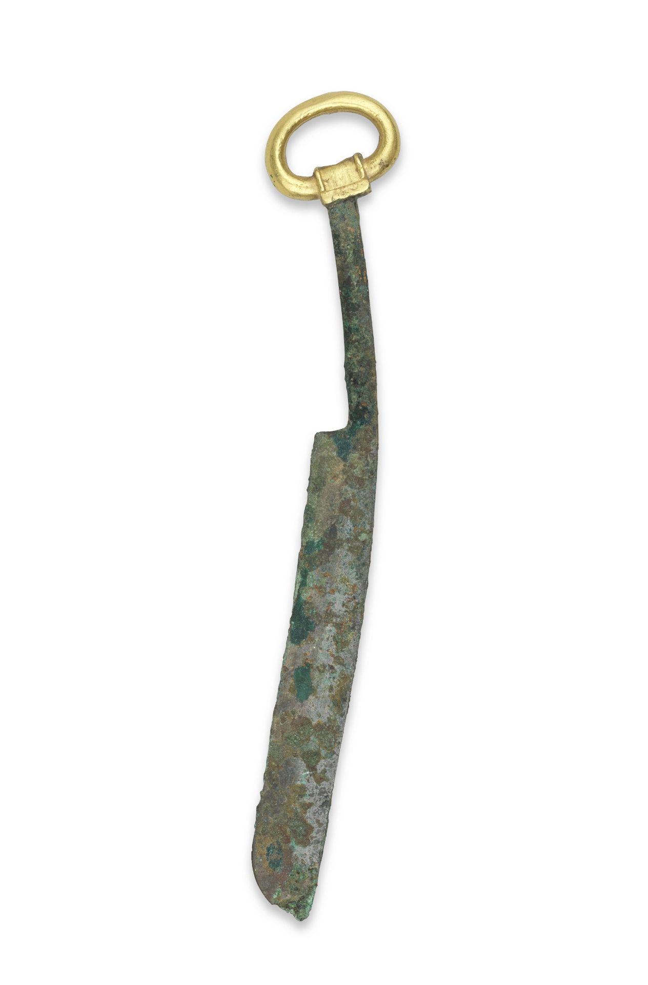 A RARE GOLD-HANDLED BRONZE SCHOLAR'S KNIFE Warring States Period (2)