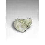 A PALE GREEN JADE 'DOUBLE PEACH AND BAT' GROUP 18th century (2)