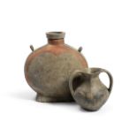 A PAINTED GREY POTTERY FLASK, BIANHU, AND A BURNISHED GREY POTTERY AMPHORA VASE Han Dynasty (2)