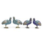 TWO PAIRS OF CLOISONN&#201; ENAMEL 'QUAIL' INCENSE BURNERS AND COVERS Mid Qing Dynasty (8)