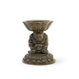 A RARE GREEN-GLAZED 'YAKSHA' LAMP Northern Qi Dynasty (2)