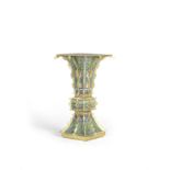 A RARE ARCHAISTIC CLOISONN&#201; ENAMEL AND GILT-BRONZE 'PHOENIX' SQUARE VASE, FANG GU Yongzheng/...