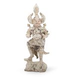 A LARGE PAINTED POTTERY FIGURE OF A LOKAPALA Tang Dynasty (2)
