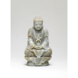 A VERY RARE IMPERIAL PALE GREEN JADE FIGURE OF BUDDHA 17th/18th century