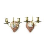 AN UNUSUAL PAIR OF ROUGE-DE-FER EUROPEAN-STYLE WALL SCONCES Qianlong (4)