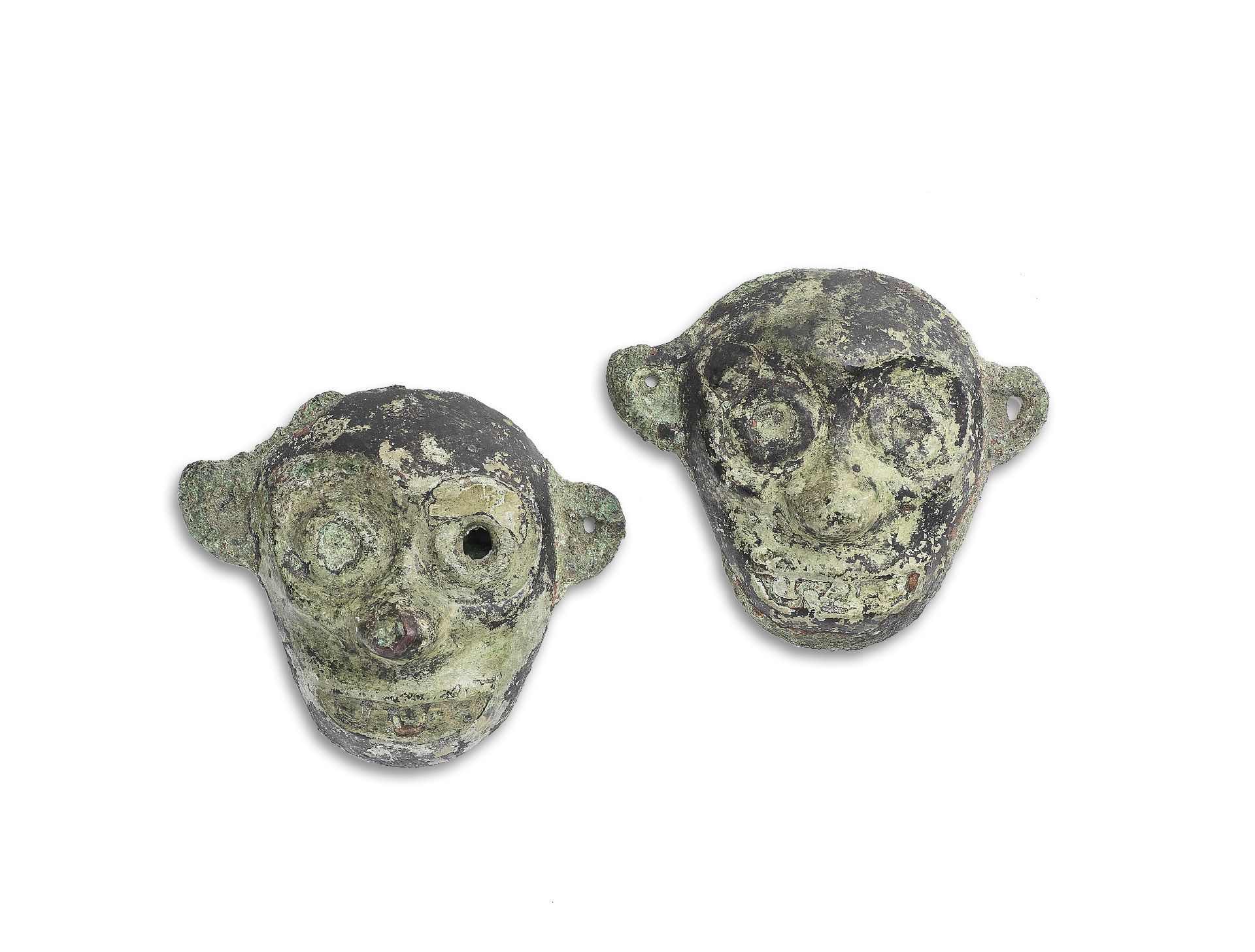 A RARE PAIR OF BRONZE HUMAN MASKS Chu Kingdom (3)