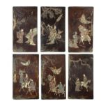 A SET OF SIX COROMANDEL LACQUER 'LITERARY' DOUBLE-SIDED TABLE SCREENS Kangxi (12)