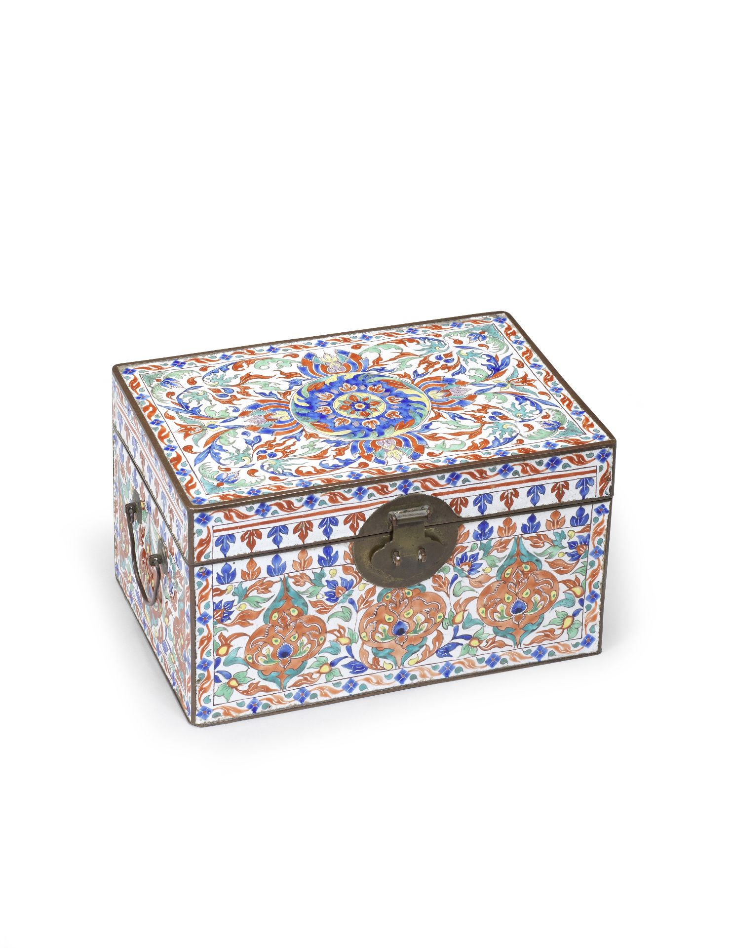 A RARE PAINTED ENAMEL RECTANGULAR CASKET FOR THE MIDDLE-EASTERN MARKET 18th century