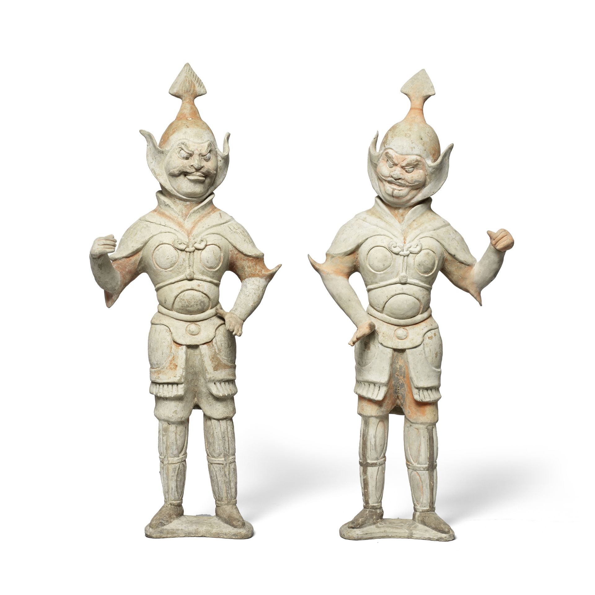 A PAIR OF LARGE PAINTED POTTERY FIGURES OF LOKAPALAS Tang Dynasty (4)