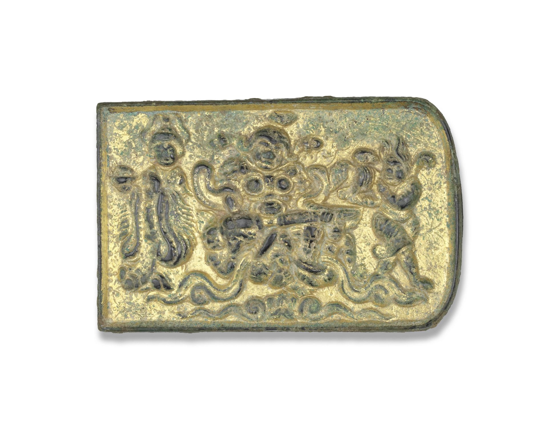 A FINE PARCEL-GILT BRONZE BELT PLAQUE Tang Dynasty (2)