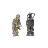 A BRONZE FIGURE OF A FEMALE IMMORTAL AND A BRONZE FIGURE OF SHOULAO 17th/18th century (3)