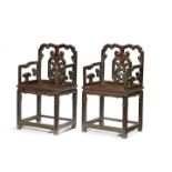 A PAIR OF HARDWOOD ARMCHAIRS 19th century (2)