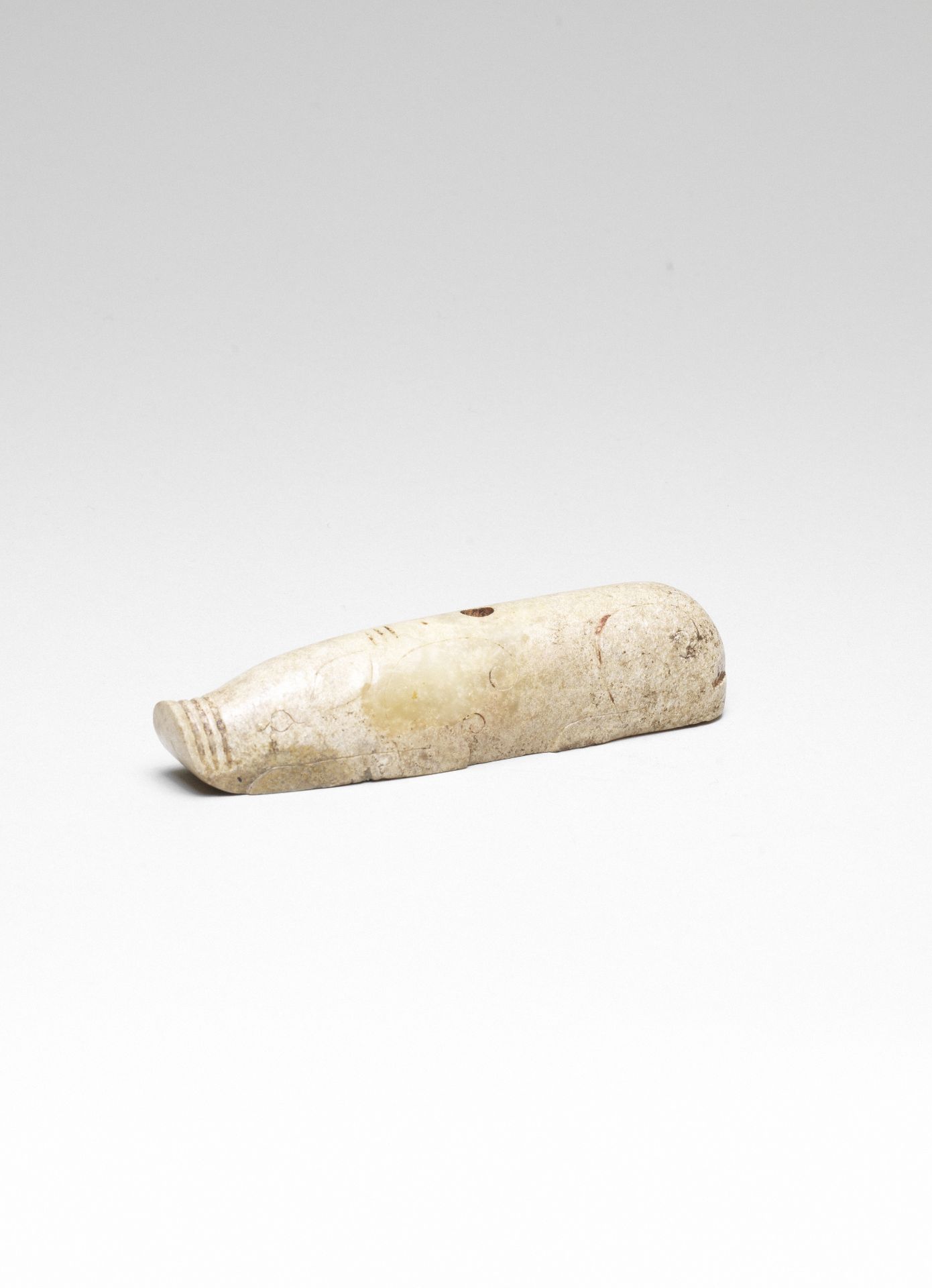 A RARE CALCIFIED JADE CARVING OF A PIG Han Dynasty (2)