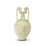 A RARE CREAM-GLAZED TWO-HANDLED AMPHORA VASE Tang Dynasty