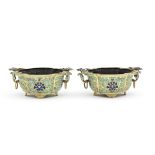 A RARE PAIR OF CHAMPLEV&#201; ENAMEL AND GILT-BRONZE QUATREFOIL JARDINI&#200;RES Qianlong (4)