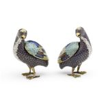A PAIR OF CLOISONN&#201; ENAMEL PURPLE-GROUND 'QUAIL' INCENSE BURNERS AND COVERS Mid Qing Dynasty...