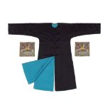 A DARK-BLUE OFFICIAL'S SURCOAT, BUFU, AND A PAIR OF 'WILD GOOSE' RANK BADGES, BUZI 19th century (3)