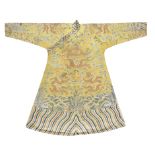 A VERY RARE IMPERIAL YELLOW SATIN EMBROIDERED CHUBA The silk Yongzheng