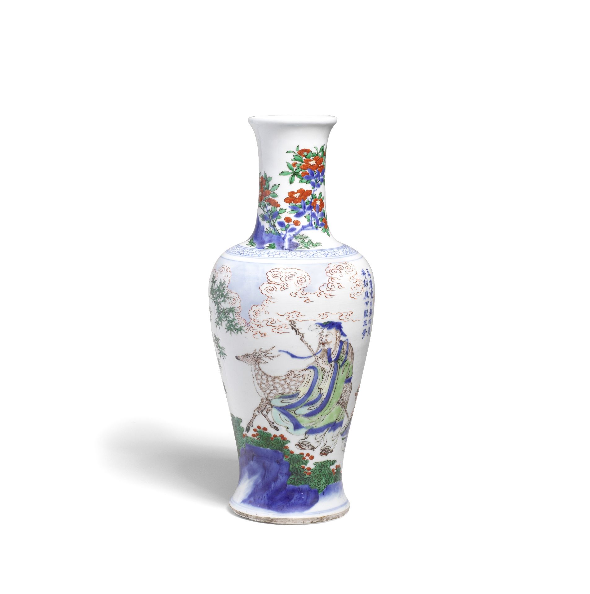 A RARE WUCAI 'SAGE AND DEER' VASE Shunzhi